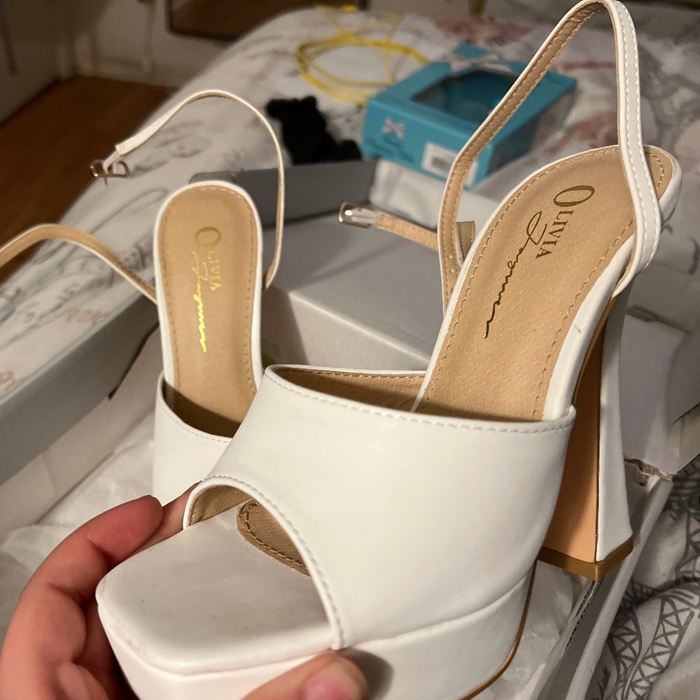White platform heels